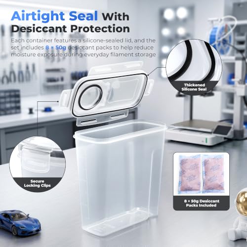 YOOPAI Filament Storage Box - 4 Pack Filaments Container for 3D Printing Filaments Sealing and Protection - Portable Filament Storage with Desiccant&Label ,Water-Proof and Dust-Proof 4.0L(9.03*8*3)