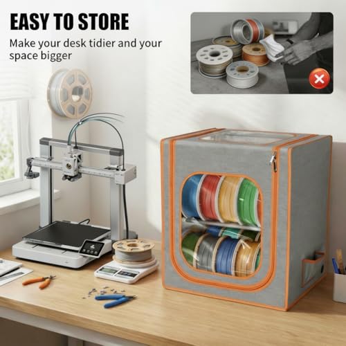 3D Printer Filament Storage Box, 2-Tier Metal Rack w/LED & Waterproof