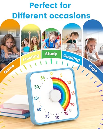 Classroom Timer with 5 Musical Melody Alarms, Large Visual Timer for Teachers, Magnetic & Rainbow Pattern Ideal for Classroom Use & Kids, 8 Inches