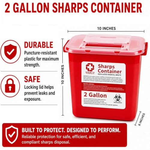 Bulk Professional Sharps Container 2 Gallon | Large Puncture Resistant Biohazard Medical Waste Disposal Box for Safe Needle and Syringe Collection | Approved for Home and Professional use (4)