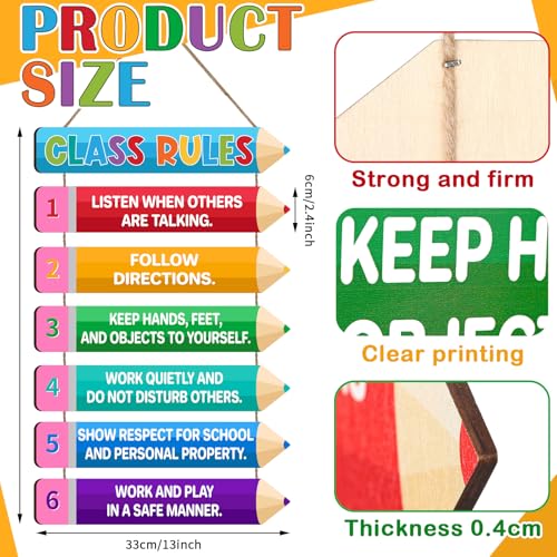 Geelin Wooden Classroom Rules Poster Elementary Middle School, 6 Rules - style: 6 Rules
