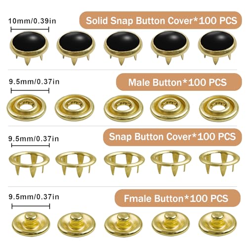 NXTOV 100 Set Pearl Snaps Button Kit with Fastener Pliers - color: 10mm - Black Gold