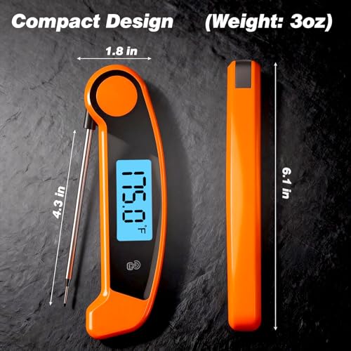 Digital Meat Thermometer Instant Read Orange Foldable IP56 Grill Oven BBQ - color: Digital Meat - Orange
