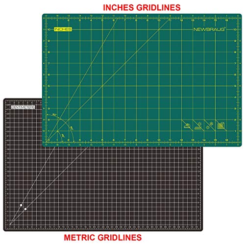 NEWBRAUG 12'' × 18'' Durable Self Healing Cutting Mat, Double Sided 5-Ply PVC Cutting Board, for Quilting, SewingArts, Craft, Fabric & Scrapbooking(Green/Black) - size: 18"L x 12"W