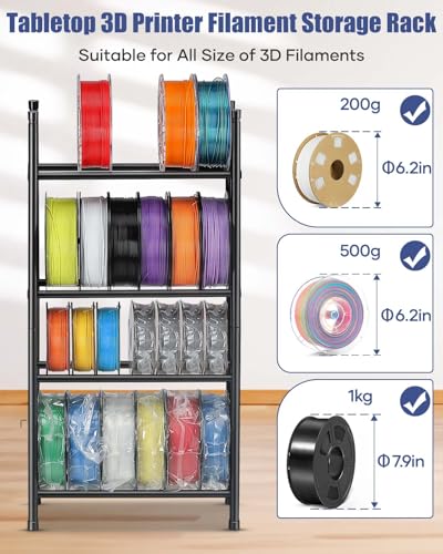 AHOWPD Desktop 3D Printer Filament Storage Rack - Tabletop 2-Tier Stackable Organizer for Filament Spools, Holds 5 Spools per Layer, Expandable to 4 Layers for PLA/ABS/TPU Filament (4-Tier) - style: 4-Tier