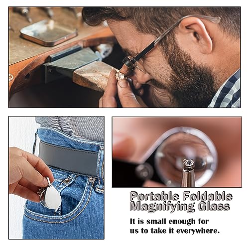Rongon 10X Pocket Magnifying Glass Small Folding Keychain Magnifier - color: Silver-4pcs