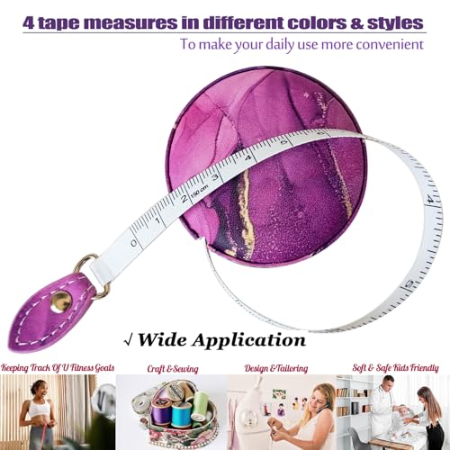 Tape Measure Body Measuring Tape,Medical Body Cloth Tailor Craft Dieting Measuring Tape, Dual Sided Retractable Ruler Colour Printed Soft Tape Measure Retractable - color: Purple Marble 1 pack