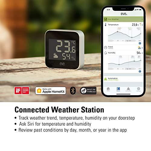 Eve Weather - Apple HomeKit Smart Home, Connected Outdoor Weather Station for Tracking Temperature, Humidity & Barometric Pressure, Precision Sensors, Wireless, Bluetooth and Thread - style: Eve Weather (Apple Home)