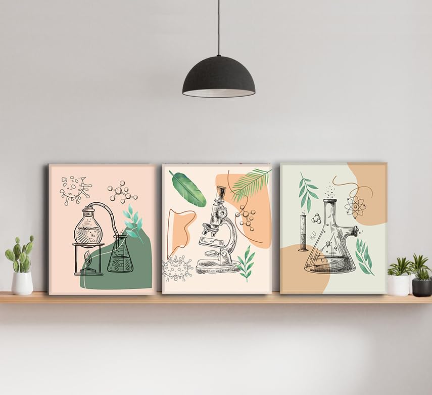 Set of 6 Framed Science Wall Art Canvas,Biochemical Science Art Poster - color: 8 X 10inch x6 (Framed) Boho Science Wall Art