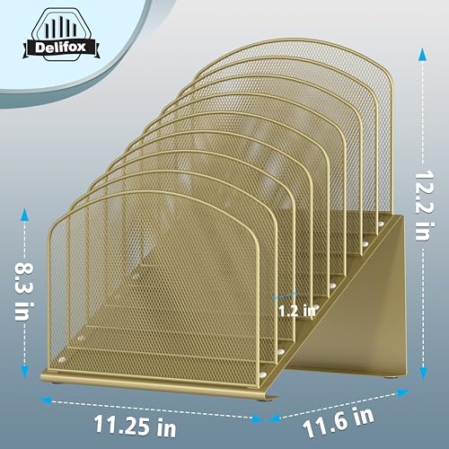 Inclined Desk File Organizer, 8-Section Upright Desk Organizer Standing File Sorter for Office Classroom Desktop Organization (Gold, 8) - color: Gold