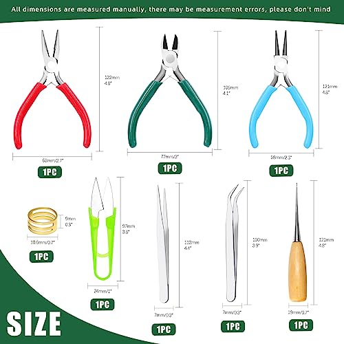 Keadic 8Pcs Jewelry Pliers Set - 4.5" Round Nose, Wire Cutting, Chain Nose Pliers With Tweezers, Jump Ring Opener for Jewelry Making, Wire Wrapping, Beading