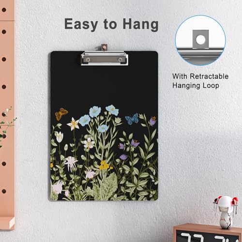 Clipboard Design Decorative Wood A4 Letter Size Clip Boards for Classroom Office, Standard Size 9" x 12.5" with Low Profile Metal Clip - Wild Flower - color: Wild Flower
