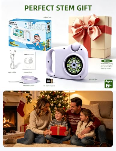 Kids Microscope Camera, 1000X Digital Microscope with Flip-Up Camera - color: Purple