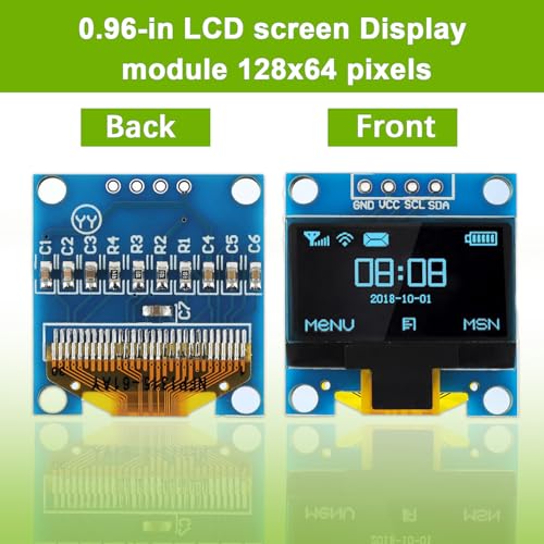 5 Pack 0.96 inch OLED IIC Display Module 128x64 Pixel Mini Self-Luminous Display Screen Board for Arduino Projects Raspberry Pi with Wire(Blue) - color: Blue