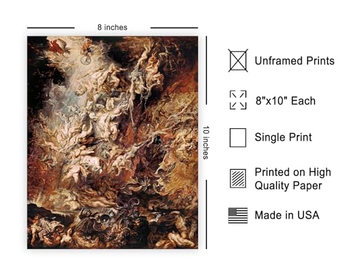 Poster Master Vintage Poster - Retro Baroque Print - 8x10 UNFRAMED Wall Art - Gift for Artist, Friend - Fall of the Damned, Angels, Hell, Heaven - Wall Decor for Home, Living Room - color: Style-08, size: 8"L x 10"W