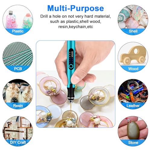 Uolor 3-Speed Cordless Mini Drill Pen, Rechargeable DIY Electric Hand Drill with 10 Small Drill Bits, Micro Drill Set for Jewelry Making Stone Plastic Resin Keychains - color: Blue Mini Drill Pen