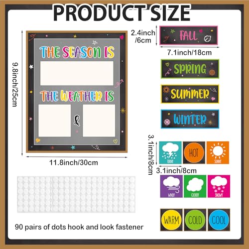 Colorful Chalkboard Season and Weather Calendar Bulletin Board Season Calendar Posters with Weather Cards Hook and Loop Dots for Classroom Wall Decor Preschool Kindergarten Student Teacher Supplies - style: Colorful