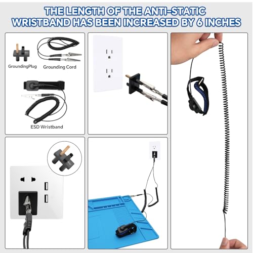 Anti Static Mat with ESD Wrist and Ground Wire,ESD Silicone Soldering Mat Heat Resistant 932℉ for Electronic Products, iPhone, iPad, iMac, Laptops, Computers, PC Buildings, 20 * 13.5 in