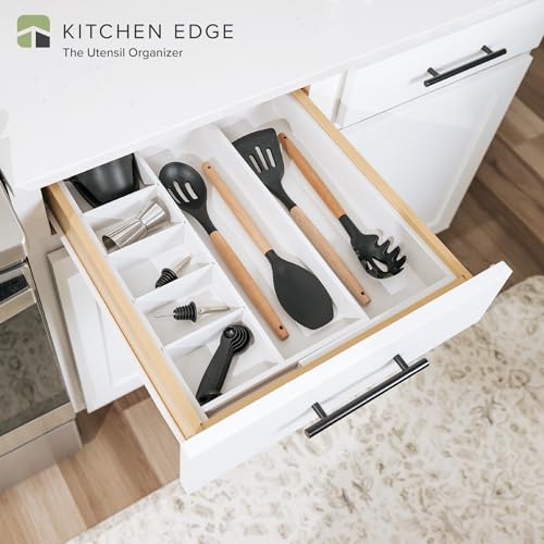 KitchenEdge Utensil & Junk Drawer Organizer, 10.5-19 in, White Bamboo - color: White Bamboo, size: From 10.5" to 19" Wide