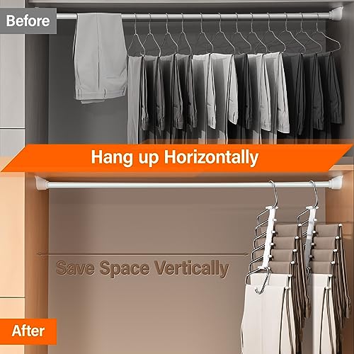 Upgraded Collapsible Pants Hangers Space Saving, 6 Layers Clothes Rack, Stainless Steel Multifunctional Closet Organizer, Non Slip Metal Hangers for Pants Jeans Skirts Trousers (2 Pack) - size: 2 Pack