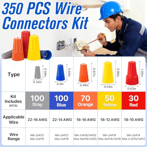 350 Pcs Electrical Wire Connectors Nuts Assortment Kit, Wire Caps - color: Assorted-350PCS