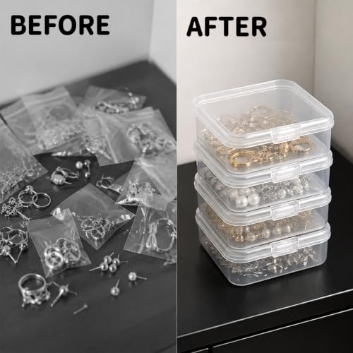 4PCS Small Plastic Box Small Storage Containers Clear Mini Case with Lid