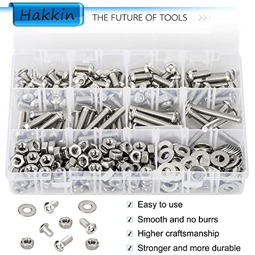 Hakkin 330pcs SAE 1/4-20 UNC Hex Socket Button Head Cap Screw Bolts Flat Washers Nuts Assortment Kit 304 Stainless Steel, 8 Sizes (Length 3/8" to 2"), Machine Screws Set with Storage Case - size: F. 1/4
