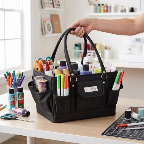 Everything Mary Deluxe Store & Tote Organizer – Black Craft Caddy with Handle – Collapsible Bag for Sewing, Scrapbooking, Art Supplies & DIY Project Organization - color: Black, size: Large
