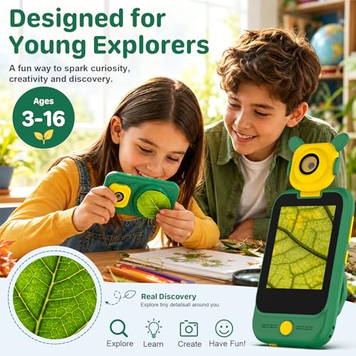 Microscope for Kids, 2-in-1 Kids Camera & Wonder Quest Microscope, Handheld Digital Toy with 2.8" Touchscreen, STEM Educational Pocket Microscope for Boys Girls Ages 3-12 (Pink) - color: Pink