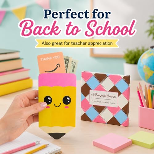 KATINAT Teacher Gift Card Holder Back to School, Teacher Cash Holder, Wooden Pencil Design, 2.7 x 5 Inch, Fits Standard Cards, 3-Layer Wood, Box Included - color: Pencil