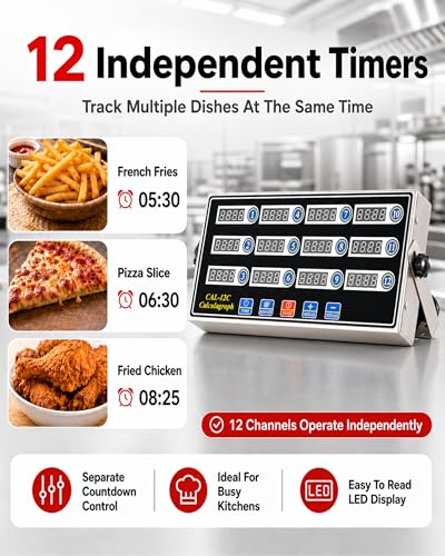 Commercial 12 Channel Digital Kitchen Timer, Calculagraph Fry Timer - size: 12 Channel
