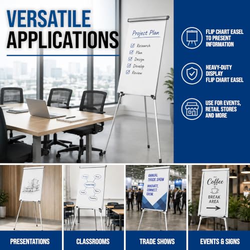 U.S. Art Supply 66" High Boardroom Classroom Silver Flip Chart Easel