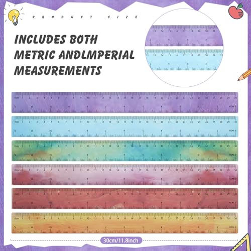 60 Pcs 12 Inch Bulk Plastic Clear Rulers, School Supplies, Oil Painting - color: Oil Painting