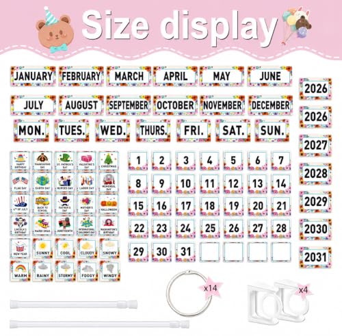 96 Cards Classroom Bulletin Board Decorations Set for Teachers,Flip Calendar with Holder for Classroom,Adjustable Calendar,Preschool Elementary Home Decor Supplies(Wildflowerst) - style: Wildflowers