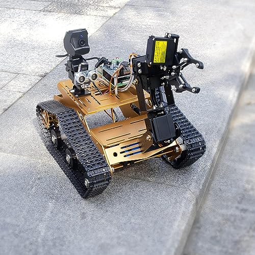 Smart WiFi Robot Kit with Raspberry Pi 5, 4DOF Robotic Arm Track Tank Chassis Robot Car with 2DOF HD Camera Ultrasonic Infrared Sensor, Programmable AI Robot Kit for Adults & Teens (Black) - color: Black