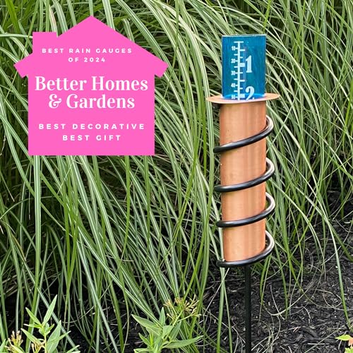 WCRG Copper Rain Gauge for Yard, Steel Stake - Outdoor Sprinkler Gauges, Shatterproof, Winter-Safe, Accurate, Decorative - The Original Floating Rain Gauge, USA Assembled & Designed - size: Stake