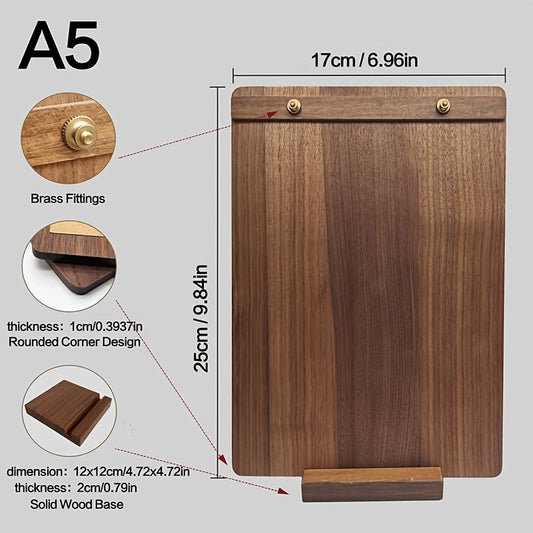 9.87×6.69in Solid Walnut 2-in-1 Menu Clipboard, Vertical Stand - size: A5 Vertical Version