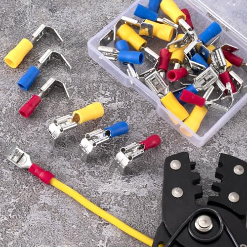 ANCIRS 15pcs Semi-Insulated Piggyback Spade Connectors, 3 Models, 3 Colors - size: 22-10 AWG