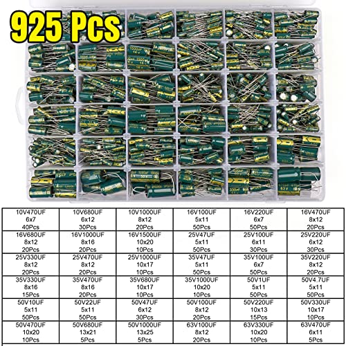 925Pcs 36Values Aluminum Electrolytic Capacitor Assortment Kit Lowesr Capacitors Assorted Kits 1uF 4.7uF 10uF 22uF 47uF 100uF 220uF 330uF 470uF 680uF 1000uF