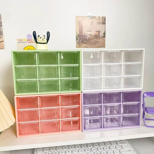 Desk Organizers Box with 9 Compartments – Plastic Desktop Drawer Storage Box, Storing Organizer for Hardware, Beads, Makeup, Office, and Craft Storagew(Random Color) - color: White