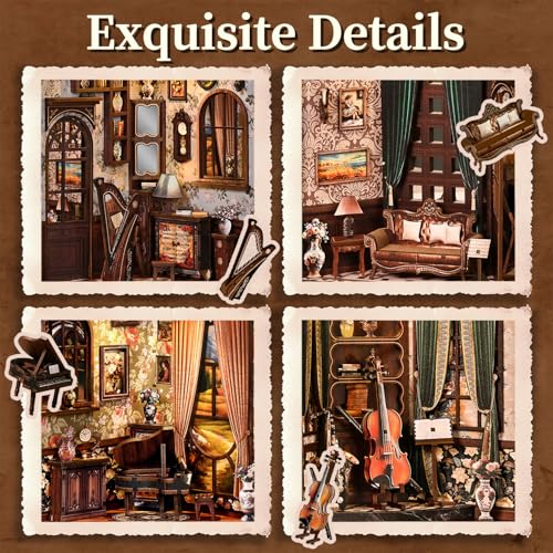 Book Nooks for Adults, DIY Miniature Dollhouse BookNook Kit Gifts - style: Classical Music Room