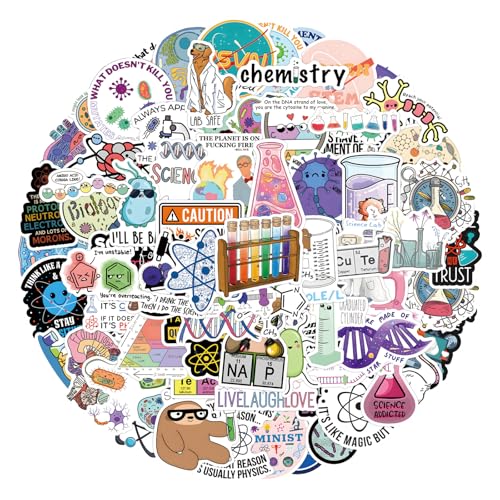 110Pcs Biology Science Stickers Pack, Vinyl Waterproof Science Laboratory Decals for Water Bottle Laptop, Funny Biology Gifts for Students Teachers Teens Chemistry Science Party Supplies Decor - color: Biology Science