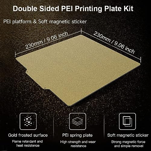 HzdaDeve PEI Sheet 230X230mm Flexible Spring Steel Build Plate Double Sided Textured Bed for Anycubic Kobra 2/Kobra 2 Neo/Kobra 2 Pro/Kobra Neo/Kobra/Kobra/Artillery Genius 3D Printer (Gold) - color: Gold, size: Kobra 2