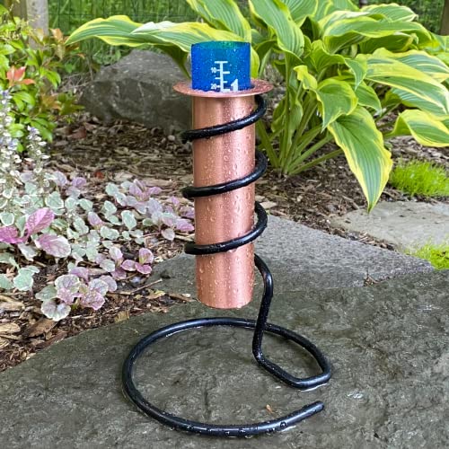 WCRG Copper Rain Gauge for Yard, Freestanding Steel Base - Outdoor Sprinkler Gauges, Shatterproof, Winter-Safe, Accurate, Decorative - The Original Floating Rain Gauge, USA Assembled & Designed - size: Table Base