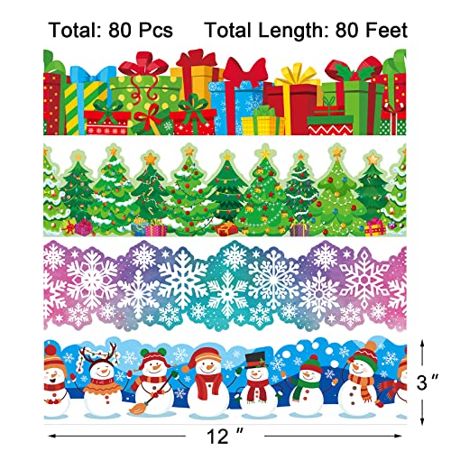 80 Feet Winter Christmas Bulletin Board Borders Snowman Snowflake Gift Christmas Tree Border Trim for Winter Holiday Xmas Classroom Party Decoration - color: Winter Christmas