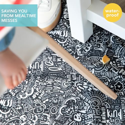 Bumkins Baby Splat Mat for Under High Chair, Babies Toddlers Eating Mess Mat, Waterproof Reusable Cloth for Arts and Crafts, Play Mat for Kids, Floors or Tables 42inx42in, Born This Way Be Kind Black - color: A1 Be Kind