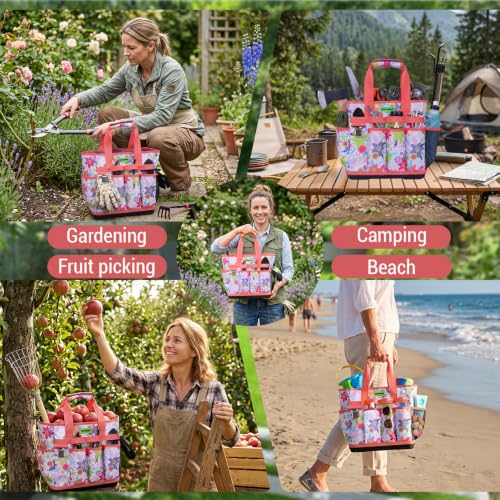 MELOTOUGH 12-Pocket Garden Tool Bag with Hard Bottom, Garden Tote, Flower - color: Flower