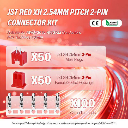 CQRobot JST Red XH 2.54mm Pitch 2-Pin Electronic Computer Connector Adapter - size: 2P, style: XH-R