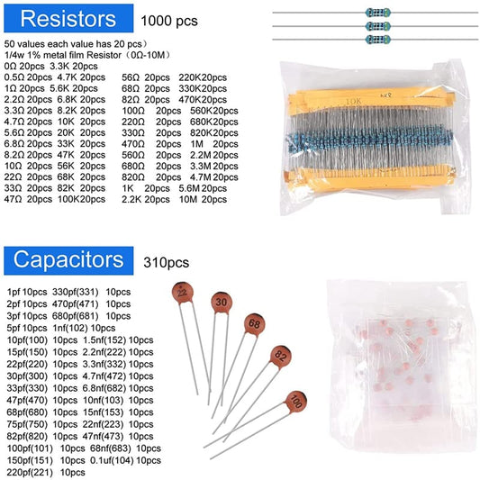 1900Pcs Mega Electronic Component Kit Assortment Capacitors Resistors LED Transistor LED