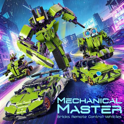 LECPOP 5-in-1 STEM Building Blocks Kit, RC Sports Car and Transform Robot